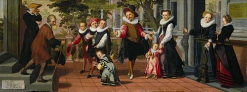 Rijke kinderen, arme ouders by Aert Pietersz.