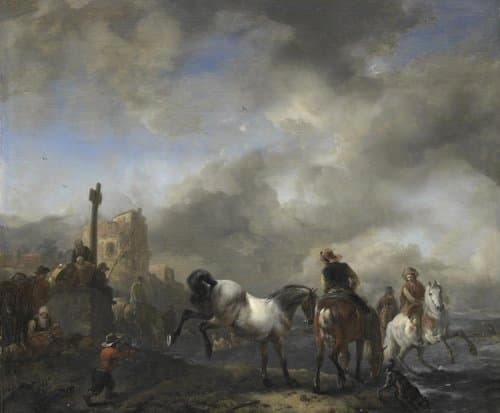 Horsepond near a Boundary Stone by Philips Wouwerman