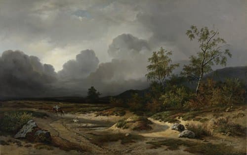 Landschap bij naderend onweer by Willem Roelofs (I)