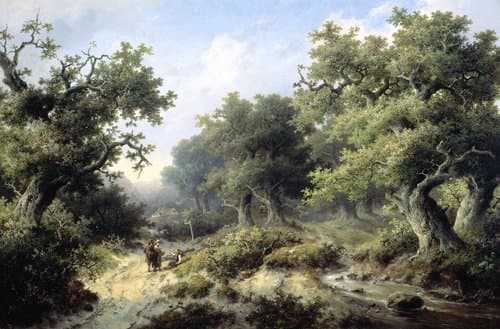 Boslandschap met reizigers by Jacob Cremer