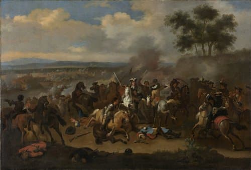 De slag aan de Boyne (Ierland) tussen Jacobus II en Willem III, 12 juli 1690 by Jan van Huchtenburg
