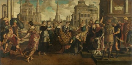 Salomo en de koningin van Sheba by Jan van Scorel