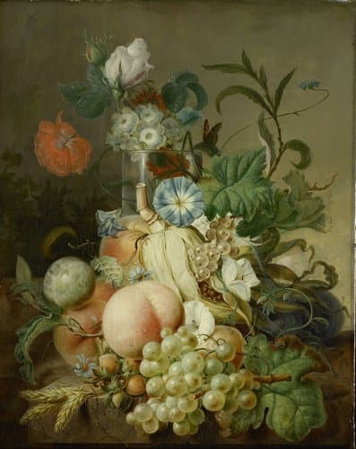 Stilleven met bloemen en fruit by Jan Evert Morel (I)