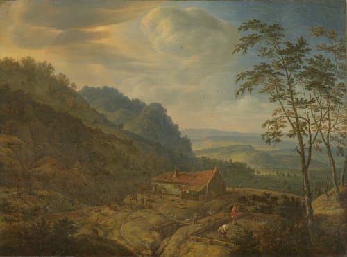 Berglandschap met boerderij by Herman Saftleven