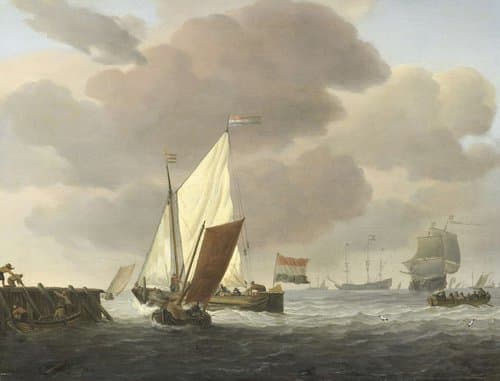 Schepen voor de kust bij flinke bries by Willem van de Velde (II)