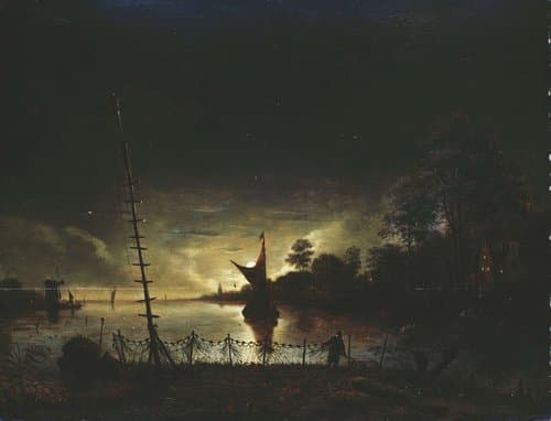 Landschap bij maneschijn by Anthonie van Borssom