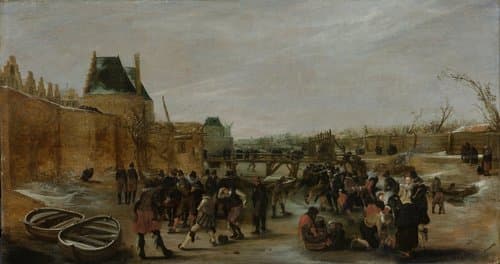 Frolicking on a Frozen Canal in a Town by Hendrick Avercamp