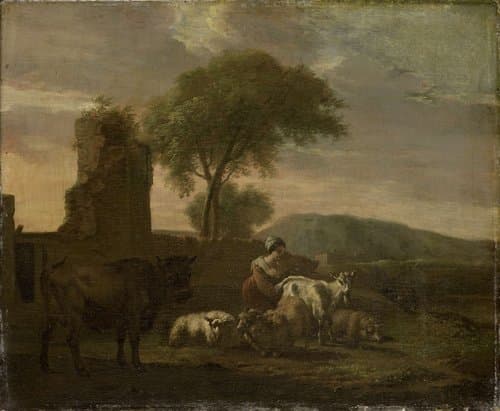 Italiaans landschap met herderin en vee