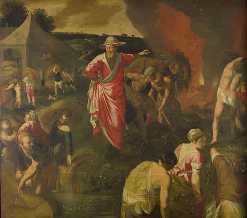 De gelijkenis van het onkruid onder de tarwe by Isaac Claesz. van Swanenburg
