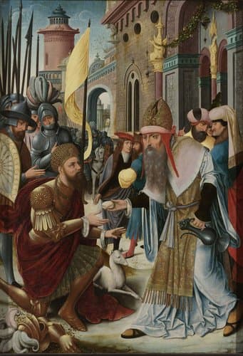 Left Wing of an Altarpiece with the Meeting of Abraham and Melchizedek by anonymous