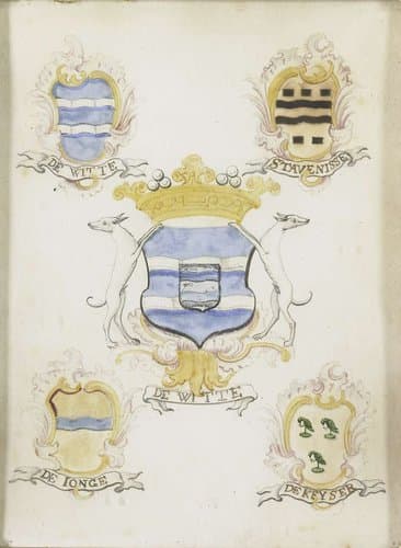 Het wapen van Laurens Jacobsz de Witte, vader van Anna Jacoba de Witte, met de wapens van zijn vier grootouders by anonymous