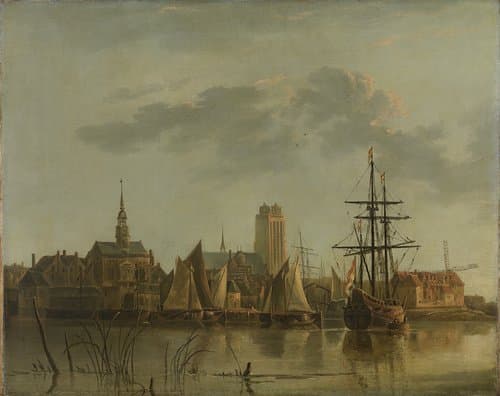 Gezicht op Dordrecht bij zonsondergang by Aelbert Cuyp