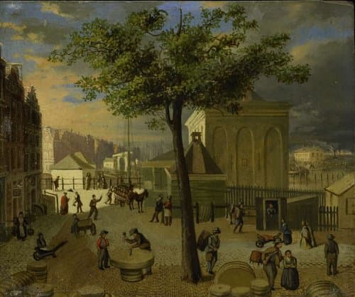 De Slijpsteenmarkt met het gebouw 'Het Zeerecht' te Amsterdam by anonymous