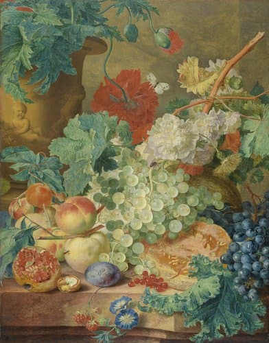 Stilleven met bloemen en vruchten by Jan van Huysum