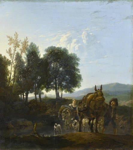Landschap met muilezeldrijver by Karel du Jardin