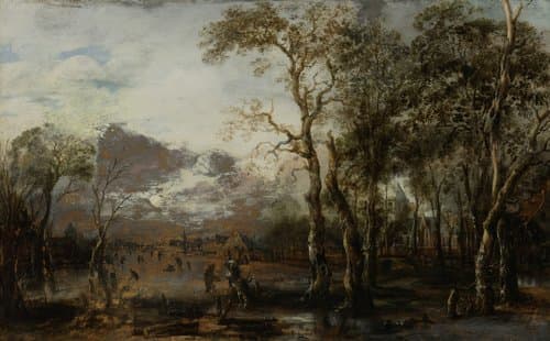 Wooded Landscape with Hunter/Winter Landscape by Aert van der Neer