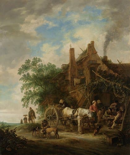 Boerenherberg met paard en wagen by Isaac van Ostade