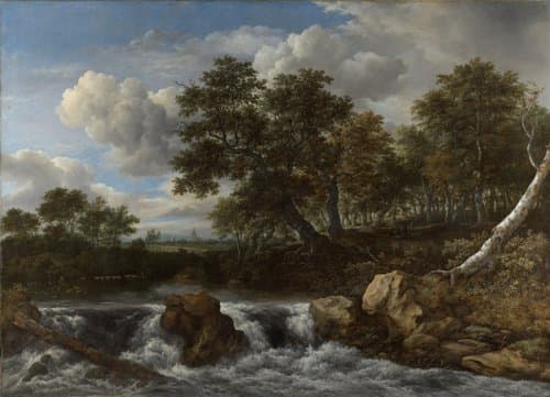 Landschap met waterval by Jacob Isaacksz van Ruisdael