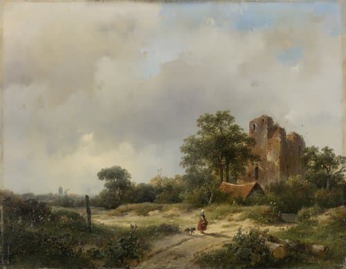 Landschap met de ruïne van kasteel Brederode te Santpoort by Andreas Schelfhout