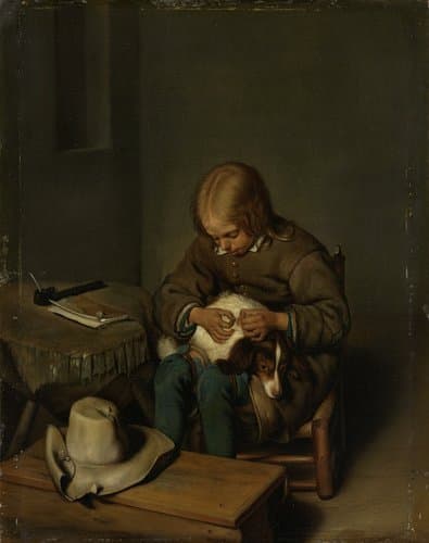 Boy Fleaing a Dog by Gerard ter Borch (II)