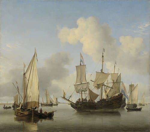 Schepen onder de kust voor anker by Willem van de Velde (II)