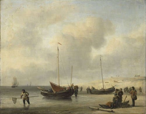 Fishing Boats on Shore (The Shore, Unloading a Fishing Smack) by Willem van de Velde (II)
