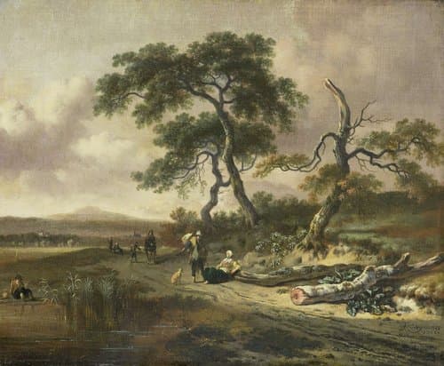 Landschap met marskramer en rustende vrouw by Jan Wijnants