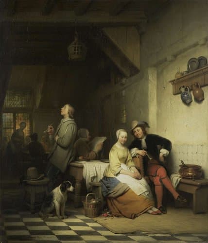 Herberginterieur met figuren in zeventiende-eeuws kostuum. by Ferdinand De Braekeleer (I)