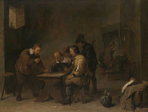 Mannen dobbelend in een kroeg by David Teniers (II)