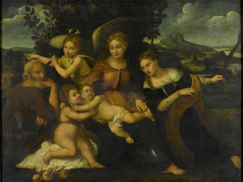 De heilige familie met de heilige Catharina by Francesco Torbido