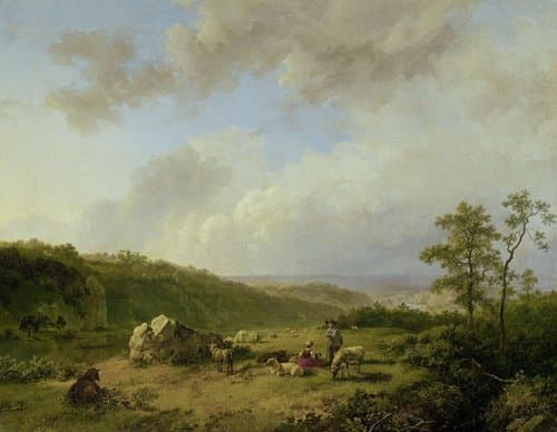 Landschap bij opkomende regenbui by Barend Cornelis Koekkoek