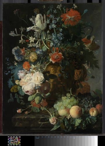 Stilleven met bloemen en vruchten by Jan van Huysum