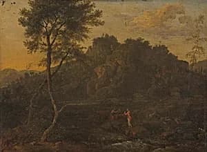 Nymph and Shepherd Making Music in a Landscape by Abraham Genoels