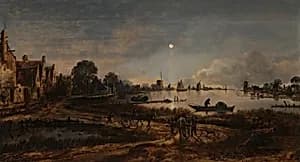 River View by Moonlight by Aert van der Neer