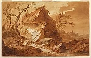 A mountainous landscape by Jean-Baptiste Huet, French, 1745 – 1811