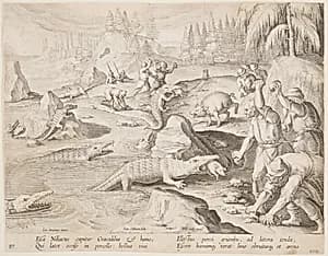 Crocodile hunt by Jan van der Straet, called Stradanus, Flemish, 1523–1605