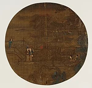Pavilions and people by Unknown