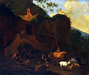 Peasants and Cattle by Nicholaes Berchem, Dutch