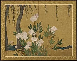 Peonies and willows by Hasegawa Tonin