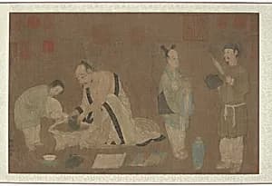 Scholar and attendants by Formerly attributed to Lu Tanwei (active 460s-early 500s)