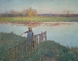 Sunset at Grez by Willard Leroy Metcalf, American, b. Lowell, Massachusetts, 1858–1925