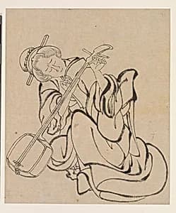 Tuning the Samisen by Katsushika Hokusai 葛飾北斎 (1760-1849)