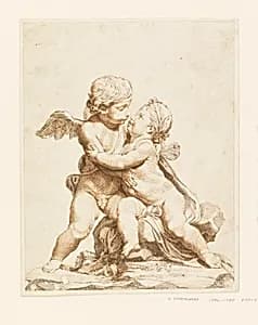 Two Cupids Kissing by Tommaso Todeschini, Italian