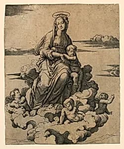 Virgin Seated On the Clouds by Marc Antonio Raimondi, Italian, 1483 – 1527
