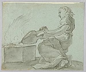 Woman with Bellows Lighting Fire by Unknown