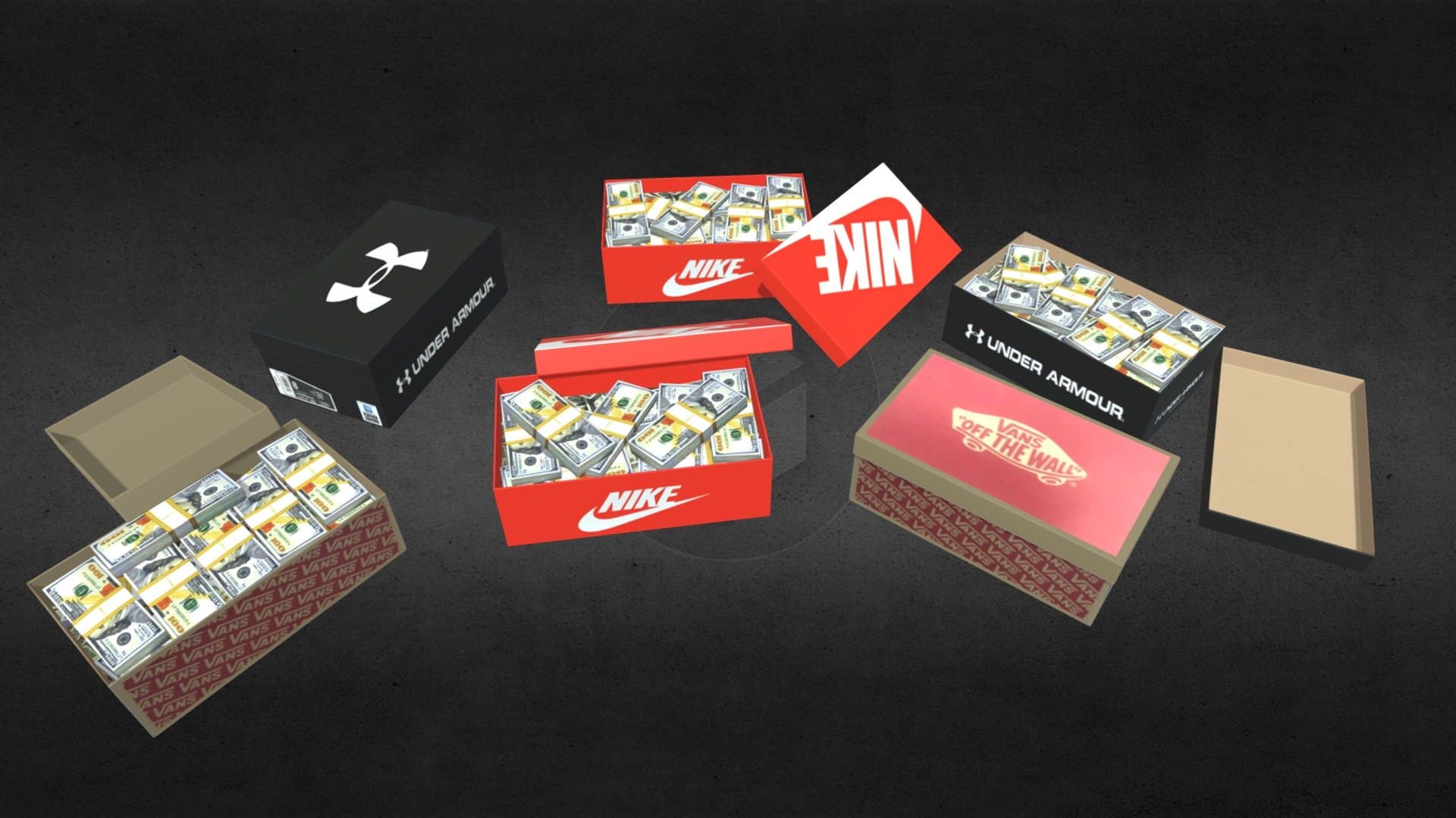 Shoe boxes full of cash (low poly, game ready)
