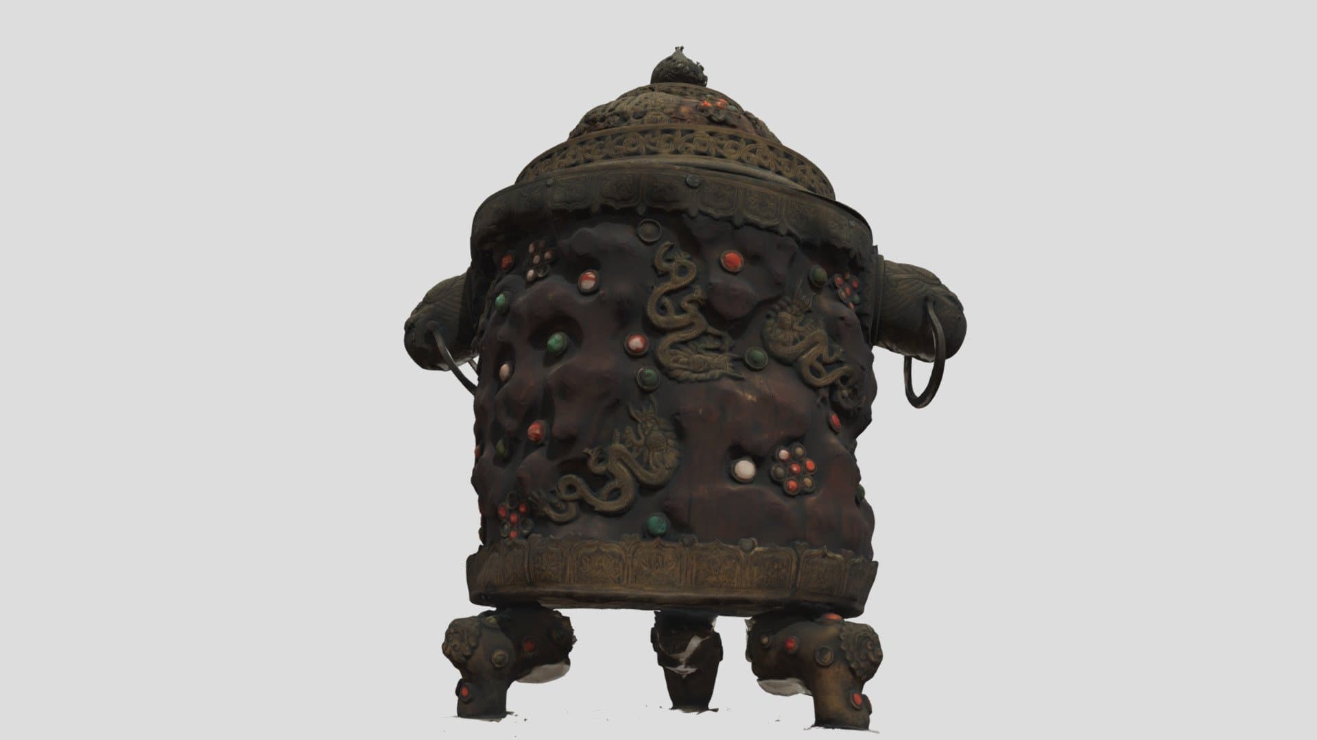 Footed and Lidded Wood Metal Container