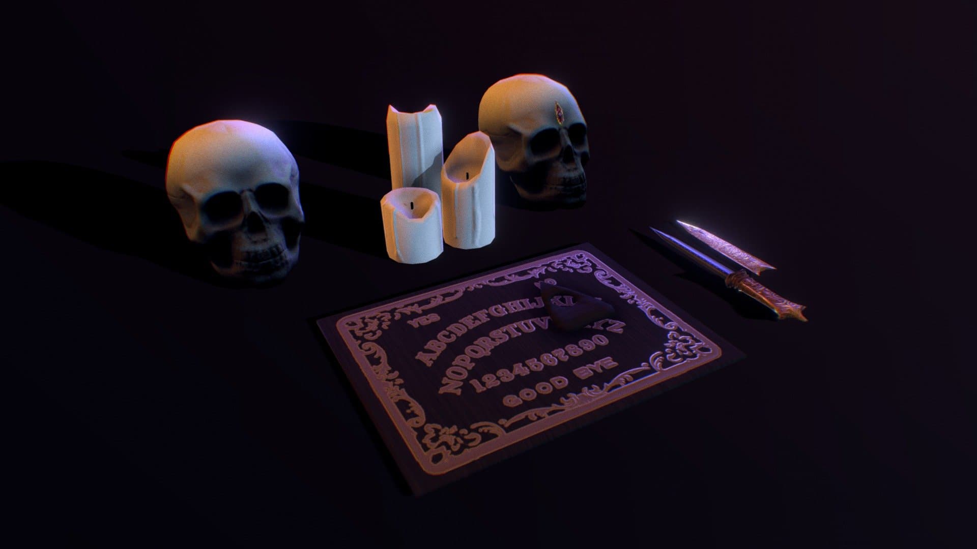 Lowpoly ouija board with props