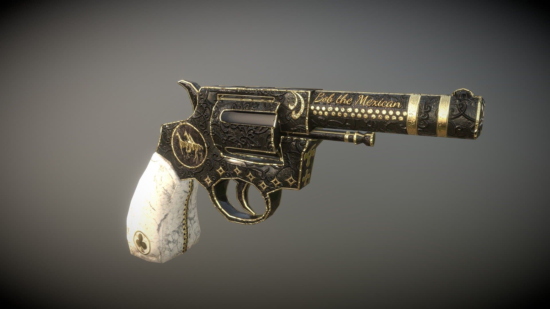 Gold Revolver low poly