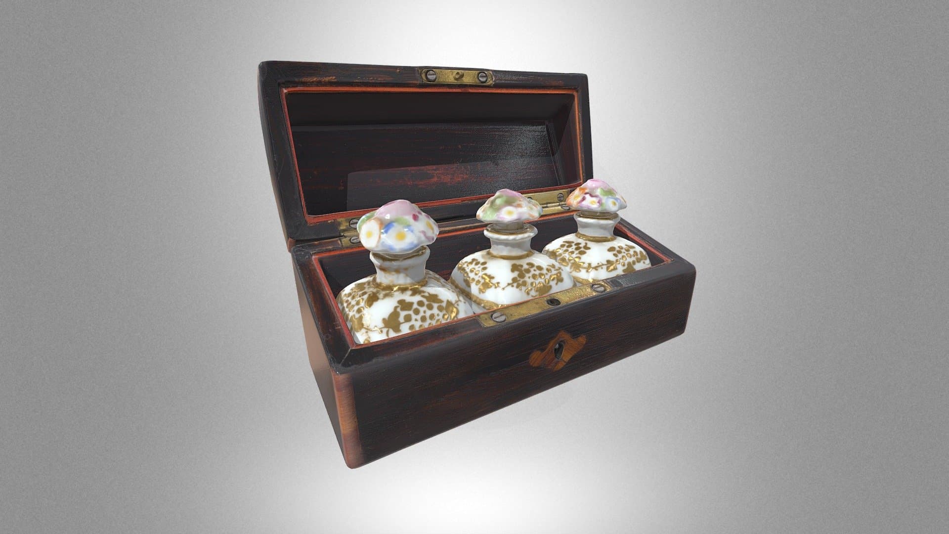 Casket with perfume bottles